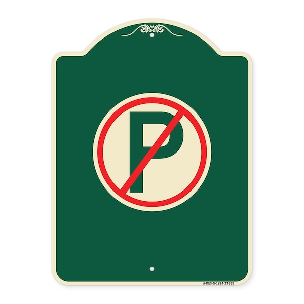 Signmission Designer Series No Parking, Green & Tan Heavy-Gauge Aluminum Sign, 24" x 18", G-1824-23655 A-DES-G-1824-23655 - main